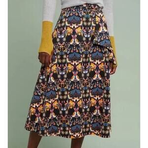 Eva Franco Anthropologie Whimsy Woodland Flaura Fauna Midi Skirt Size 4
